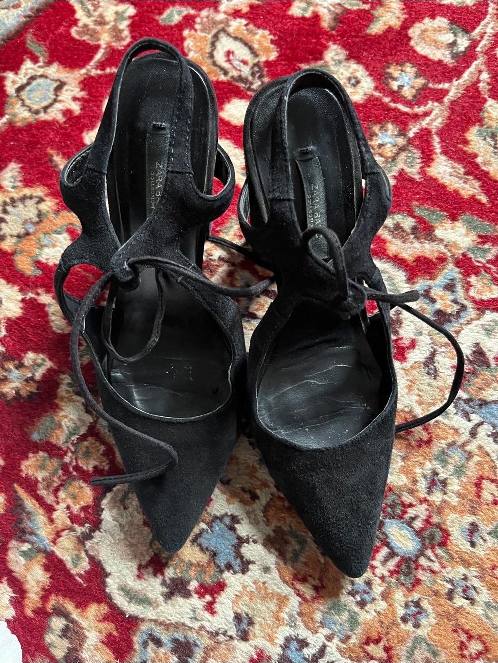 Zara Black Suede Lace-Up Pointed Heels